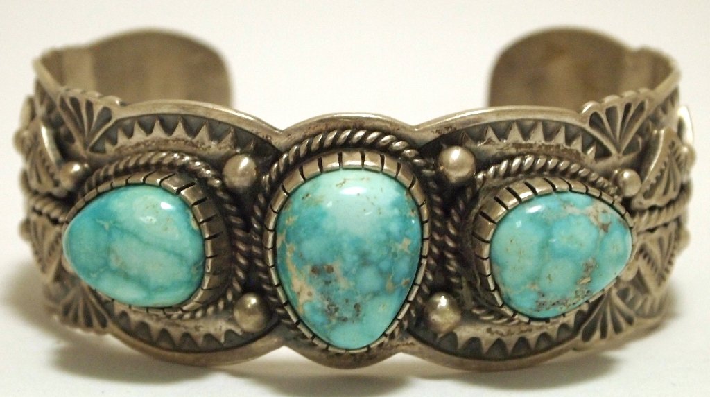 Old Pawn Navajo Pilot Mountain Turquoise Sterling Silve: Old Pawn Navajo Pilot Mountain Turquoise Sterling Silver Cuff Bracelet - Darren Livingston Measures 5-1/2 around with a 1" gap, 1" wide. Weight: 60.3g SKU: br1626"