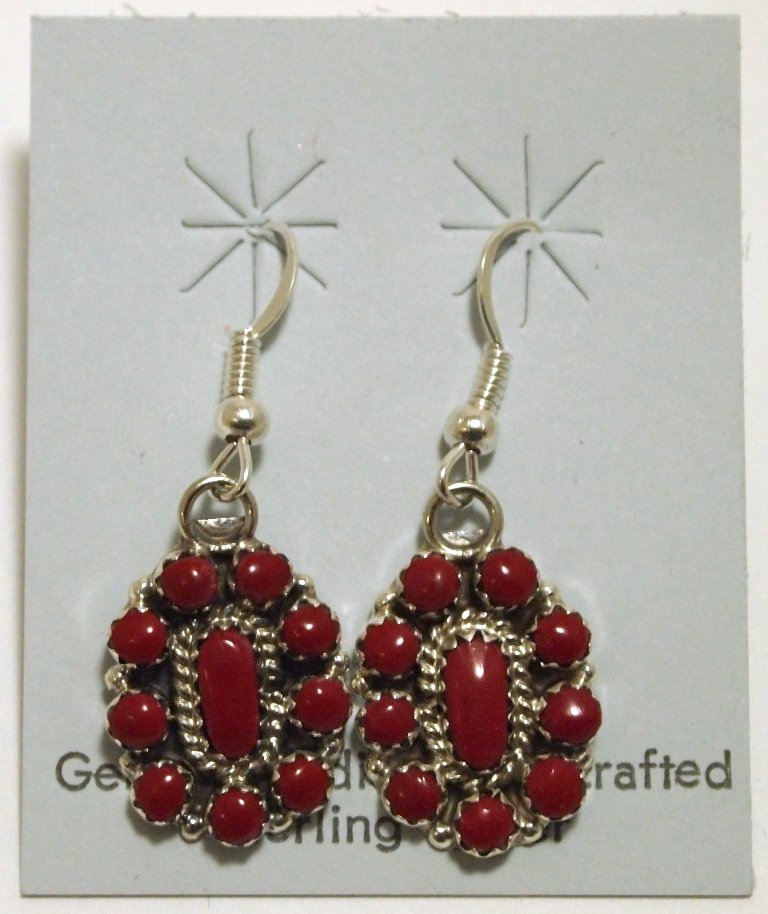Navajo Coral Sterling Silver French Hook Earrings - Ren: Navajo Coral Sterling Silver French Hook Earrings - Renee Williams Measure 1-1/2 tall by 1/2" wide. Weight: 3.7g SKU: ea0404"