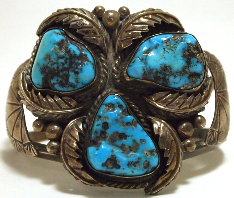 Vintage Old Pawn Navajo Sleeping Beauty Turquoise Sterl: Vintage Old Pawn Navajo Sleeping Beauty Turquoise Sterling Silver Cuff Bracelet - JJ Measures 5 around with a 1" gap, 1-7/8" wide. Weight: 64g SKU: br1707"