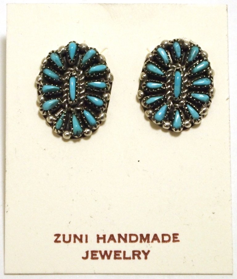 Zuni Turquoise Needlepoint Sterling Silver Post Earring: Zuni Turquoise Needlepoint Sterling Silver Post Earrings - Shirley Hattie Measure 11/16 tall by 1/2" wide. Weight: 3.8g SKU: ea0460"