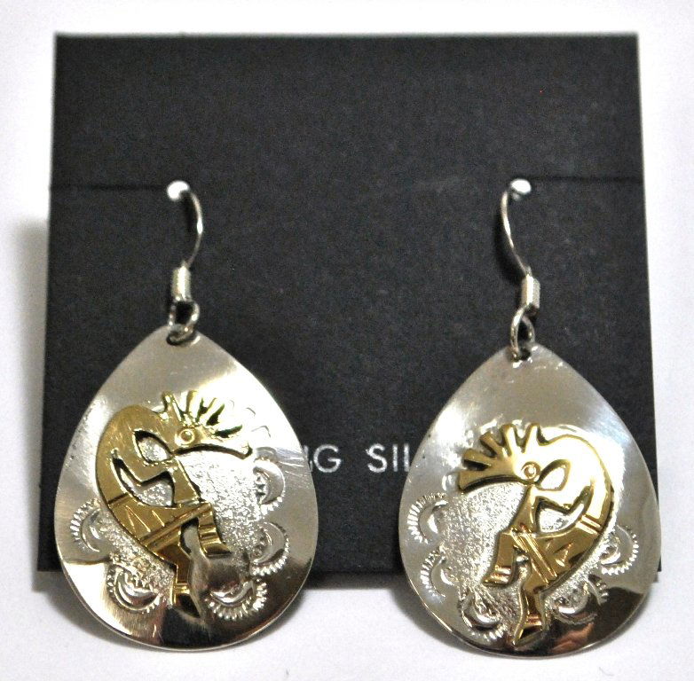 Navajo 12k Gold Filled Kokopelli Sterling Silver French: Navajo 12k Gold Filled Kokopelli Sterling Silver French Hook Earrings - Roger Jones Measures 1-1/2 tall by 3/4" wide. Weight: 3.1g SKU: ea0250"