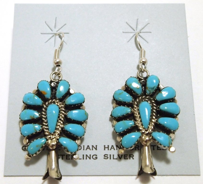 Navajo Turquoise Sterling Silver Squash Blossom French : Navajo Turquoise Sterling Silver Squash Blossom French Hook Earrings - Lisa Williams Measure 2 tall by 7/8" wide. Weight: 7.9g SKU: ea0333"