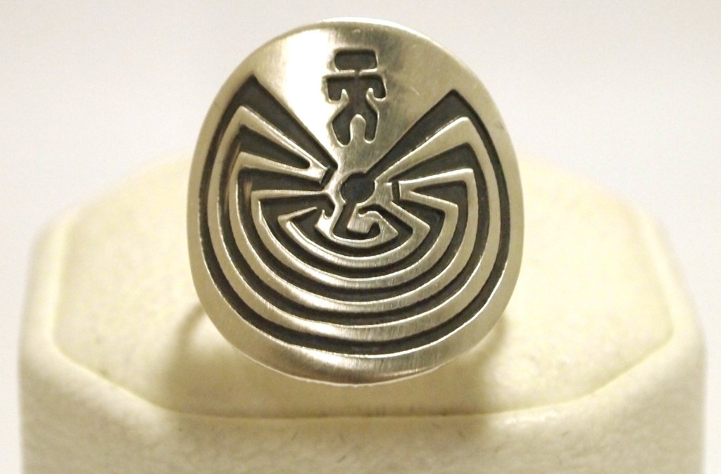 Navajo Sterling Silver Man on Maze Women's Ring - Stanl: Navajo Sterling Silver Man on Maze Women's Ring - Stanley Gene Face measures 1 tall by 1" wide/around. Band measures 1/16" wide, size: 11 Weight: 2.7g SKU: rw0426"