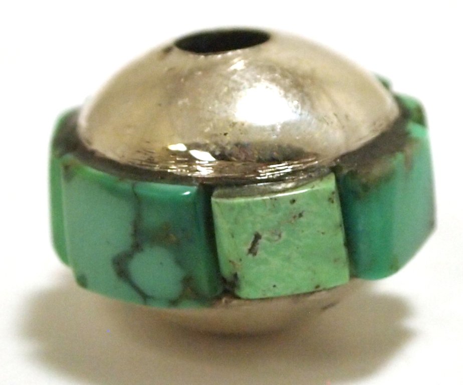 Navajo Green Turquoise Inlay Sterling Silver Pendant - : Navajo Green Turquoise Inlay Sterling Silver Pendant - Edison Yazzie Measures 1/2 tall by 5/8" wide including bale. Hole going through pendant measures 1/8". Weight: 4.8g SKU: pp0906"