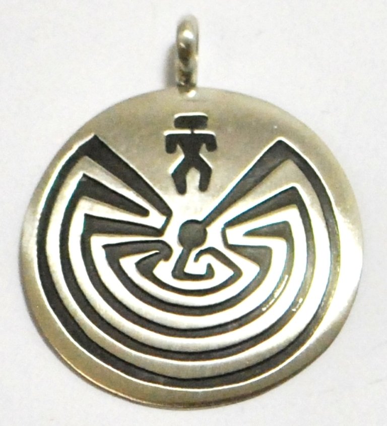 Navajo Man on Maze Sterling Silver Pendant - Stanley Ge: Navajo Man on Maze Sterling Silver Pendant - Stanley Gene Measures 1-3/8 tall by 1-1/8" wide. Weight: 2.4g SKU: pp0543"