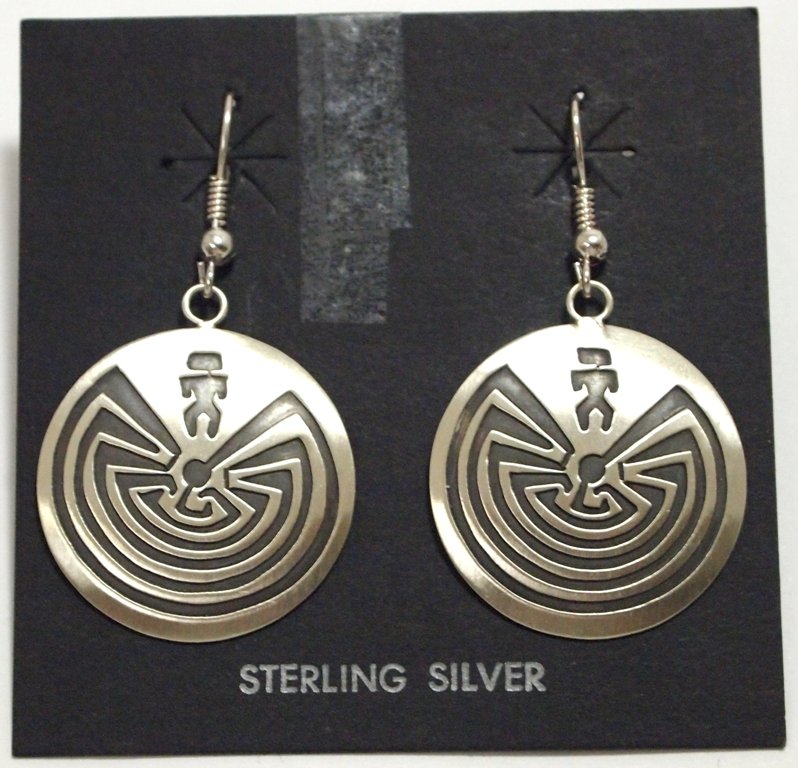 Navajo Sterling Silver Man on Maze French Hook Earrings: Navajo Sterling Silver Man on Maze French Hook Earrings - Stanley Gene Measure 1-3/4 tall by 1" wide. Weight: 3.9g SKU: ea0327"