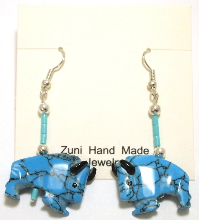 Zuni Onyx & Turquoise Buffalo Sterling Silver French Ho: Zuni Onyx & Turquoise Buffalo Sterling Silver French Hook Earrings - Todd Etsate Measure 2-1/4 tall by 1" wide. Weight: 8.2g SKU: ea0559"