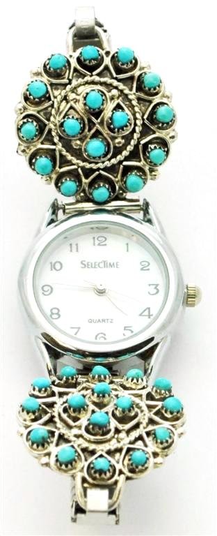 Zuni Turquoise Dotted Women's Watch - Wayne Johnson Sr.: Zuni Turquoise Dotted Women's Watch - Wayne Johnson Sr. Measures 6-3/4 around (stretchable band at rest), 1" wide. Weight: 24.6g SKU: ww0016"