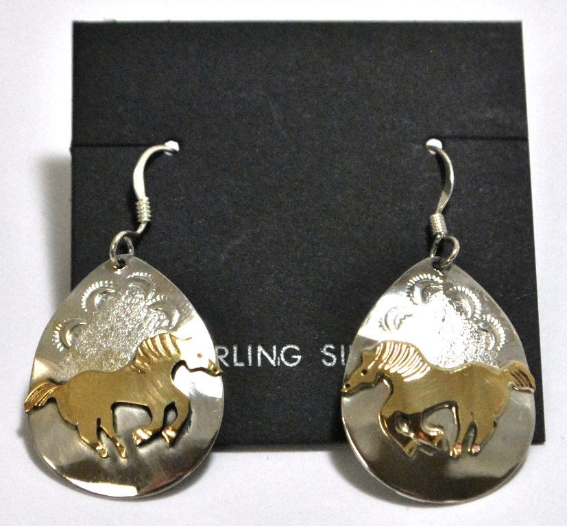 Navajo 12k Gold Filled Horse Sterling Silver French Hoo: Navajo 12k Gold Filled Horse Sterling Silver French Hook Earrings - Roger Jones Measures 1-1/2 tall by 3/4" wide. Weight: 3.2g SKU: ea0249"