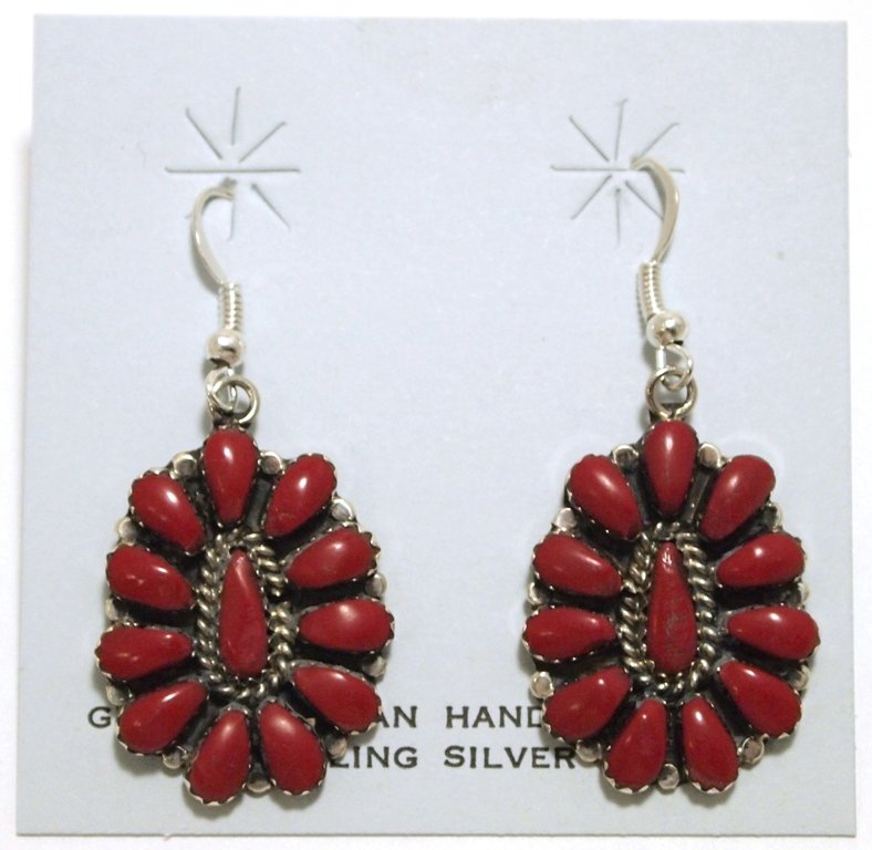 Navajo Coral Cluster Sterling Silver French Hook: Navajo Coral Cluster Sterling Silver French Hook Earrings - Lisa Williams Measure 1-7/8 tall by 3/4" wide. Weight: 8g SKU: ea0521"