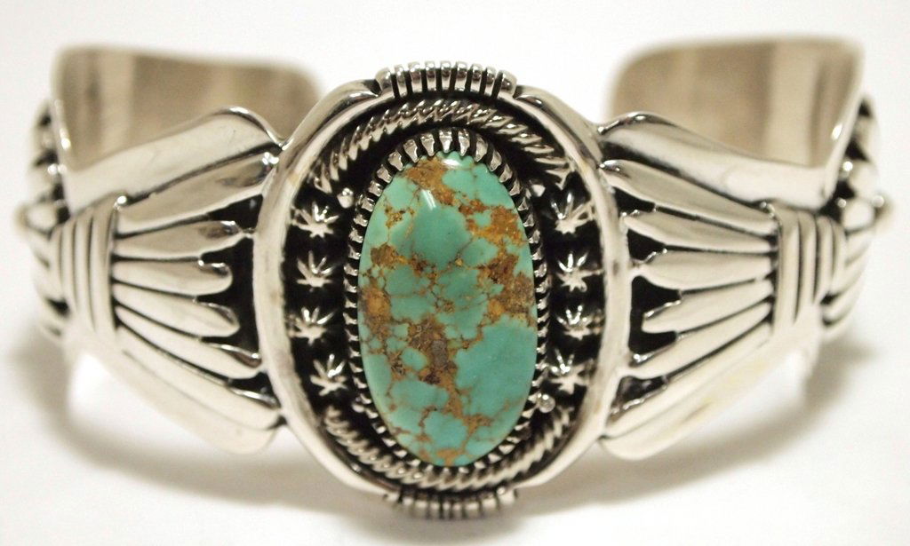 Old Pawn Navajo Persian Turquoise Sterling Silver Cuff: Old Pawn Navajo Persian Turquoise Sterling Silver Cuff Bracelet - Robert Kelly Measures 5-5/8 around with a 1" gap, 1-3/8" wide. Weight: 69.8g SKU: br1733"