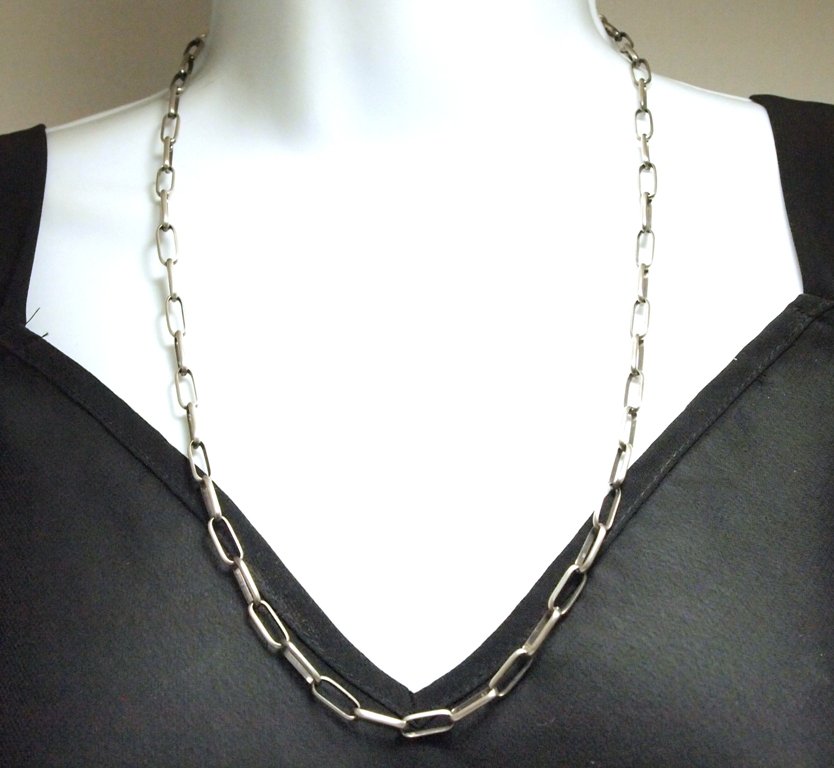Navajo 24" Sterling Silver Handmade Thick Heavy Link: Navajo 24" Sterling Silver Handmade Thick Heavy Link Necklace Chain - Sally Shirley Measures 24" long by 3/16" wide. Weight: 17.5g SKU: nc0011