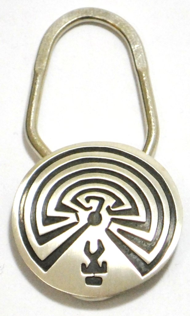 Navajo Sterling Silver Man on Maze Keyring - Stanley: Navajo Sterling Silver Man on Maze Keyring - Stanley Gene Measures 2-1/8 tall by 1-1/8" wide. Weight: 8.6g SKU: kr0005"