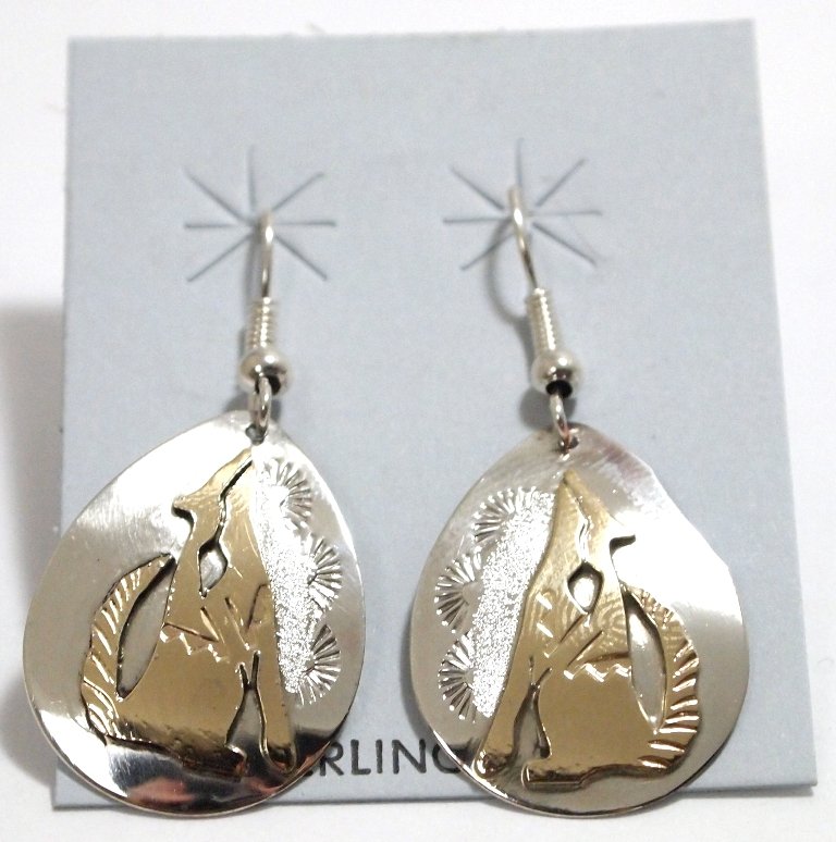Navajo 12k Gold Fill Coyote Sterling Silver French Hook: Navajo 12k Gold Fill Coyote Sterling Silver French Hook Earrings - Roger Jones Measure 1-5/8 tall by 3/4" wide. Weight: 3.5g SKU: ea0296"
