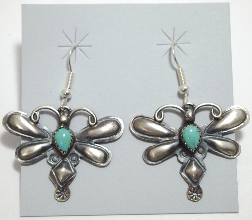 Navajo Green Turquoise Sterling Silver Dragonfly French: Navajo Green Turquoise Sterling Silver Dragonfly French Hook Earrings - Tim Yazzie Measure 1-3/4 tall by 1-1/4" wide. Weight: 5.9g SKU: ea0308"