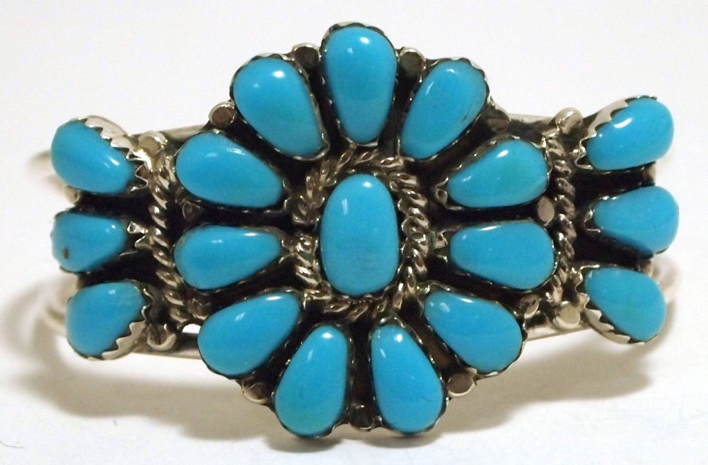 Navajo Turquoise Sterling Silver BABY Cuff Bracelet -: Navajo Turquoise Sterling Silver BABY Cuff Bracelet - Lisa Williams Measures 4 around with a 1/2" gap, 1" wide. Weight: 10.6g SKU: br1306"