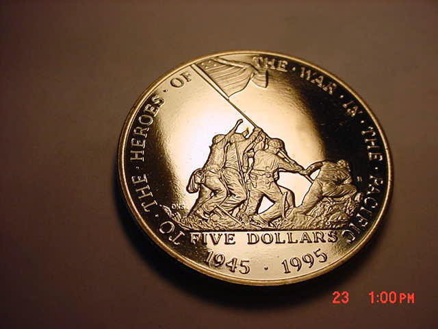 1995 MARSHALL ISLANDS $5 HEROES OF PACIFIC: 1995 MARSHALL ISLANDS $5 HEROES OF PACIFIC
