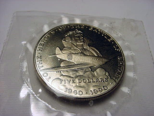 1990 BATTLE OF BRITAIN MARSHALL ISLANDS $5 COIN UN: 1990 BATTLE OF BRITAIN MARSHALL ISLANDS $5 COIN UNC