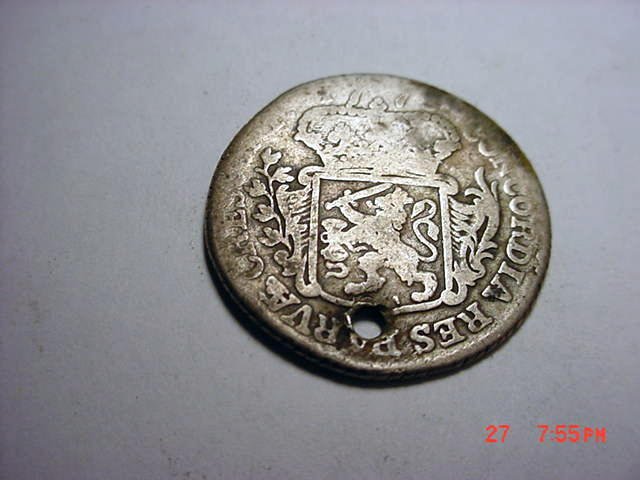 1773 DUTCH SILVER COIN [SMALL HOLE]: 1773 DUTCH SILVER COIN [SMALL HOLE]