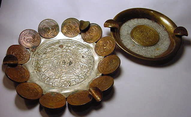 [2] VINTAGE ASHTRAYS MADE FROM MEXICAN COINS: [2] VINTAGE ASHTRAYS MADE FROM MEXICAN COINS