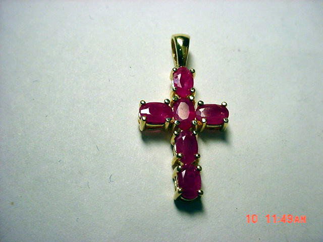 GOLD GILT STERLING RUBY CROSS: GOLD GILT STERLING RUBY CROSS