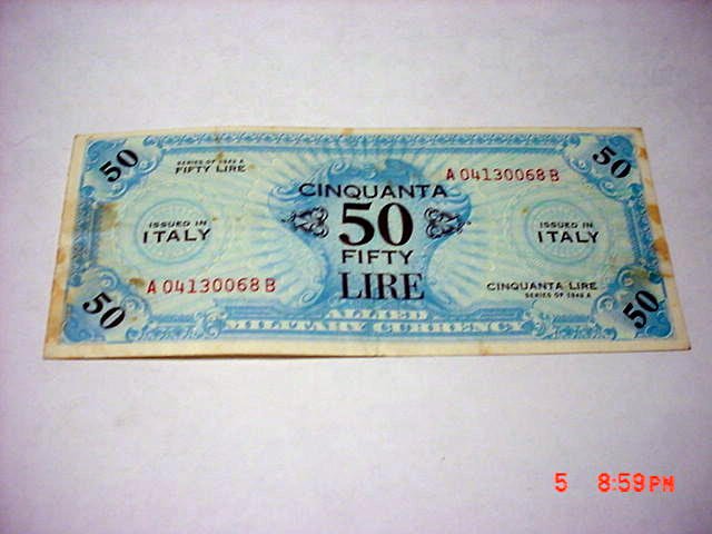 1943 ITALY 50 LIRE MILITARY CURRENCY BANK NOTE: 1943 ITALY 50 LIRE MILITARY CURRENCY BANK NOTE