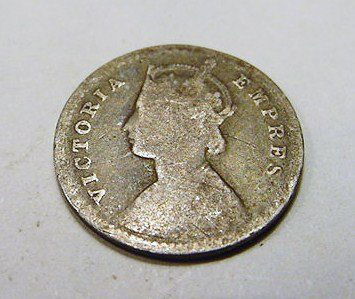 1890 INDIA 2 ANNAS SILVER COIN: 1890 INDIA 2 ANNAS SILVER COIN