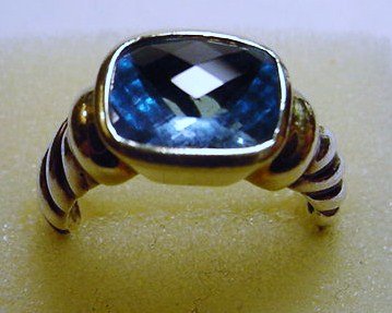 131 DAVID YURMAN 14K GOLD .925 BLUE STONE RING 6.5: DAVID YURMAN 14K GOLD .925 STERLING BLUE STONE RING SIZE 6.5