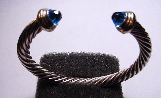 DAVID YURMAN 14K GOLD STERLING BLUE STONE BRACELET: DAVID YURMAN 14K GOLD STERLING BLUE STONE BRACELET