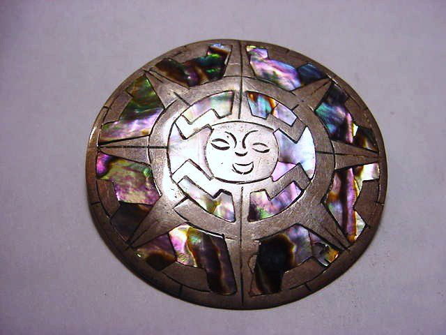 SIGNED MEXICAN STERLING ABALONE PIN: SIGNED MEXICAN STERLING ABALONE PIN