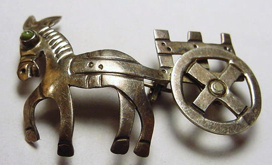 SIGNED STERLING DONKEY WITH CART PIN: SIGNED STERLING DONKEY WITH CART PIN