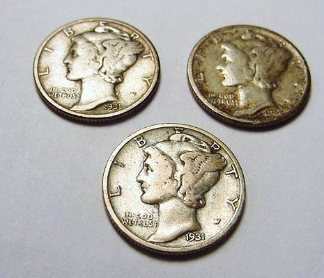 1931, 1931-D, 1931-S MERCURY DIMES: 1931, 1931-D, 1931-S MERCURY DIMES