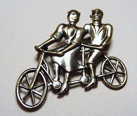 JEWELART STERLING BICYCLE BUILT FOR 2 PIN: JEWELART STERLING BICYCLE BUILT FOR 2 PIN