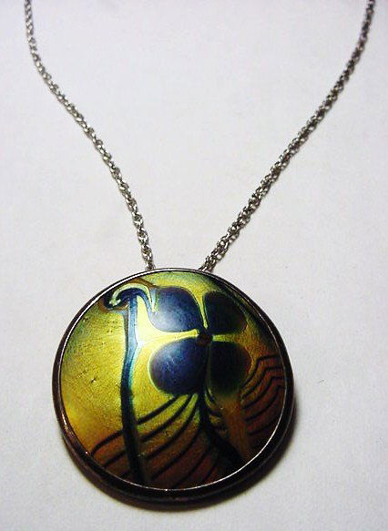 1977 ORIENT & FLUME ART GLASS STERLING PENDANT # 74: 1977 ORIENT & FLUME ART GLASS STERLING PENDANT # 745