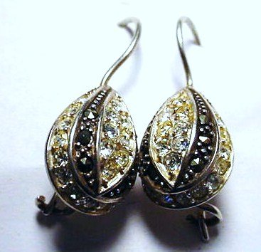 STERLING RHINESTONE MARCASITE EARRINGS: STERLING RHINESTONE MARCASITE EARRINGS