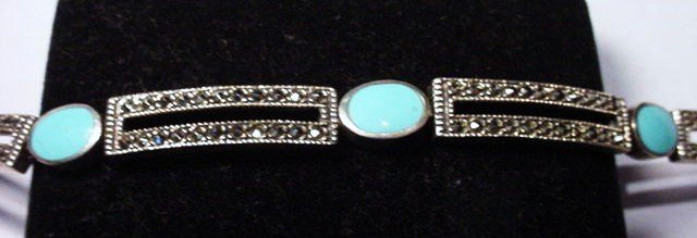 STERLING TURQUOISE MARCASITE BRACELET: STERLING TURQUOISE MARCASITE BRACELET