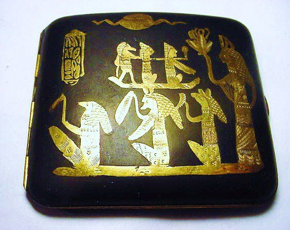 EGYPTIAN GOLD INLAID CIGARETTE CASE: EGYPTIAN GOLD INLAID CIGARETTE CASE