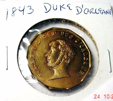 1843 DUKE D'ORLEANS MEDAL UNC: 1843 DUKE D'ORLEANS MEDAL UNC