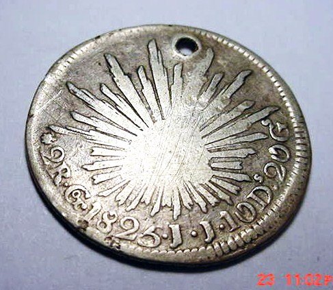 1825 Cor JJ MEXICO 2 REALES [TINY HOLE]: 1825 Cor JJ MEXICO 2 REALES [TINY HOLE]