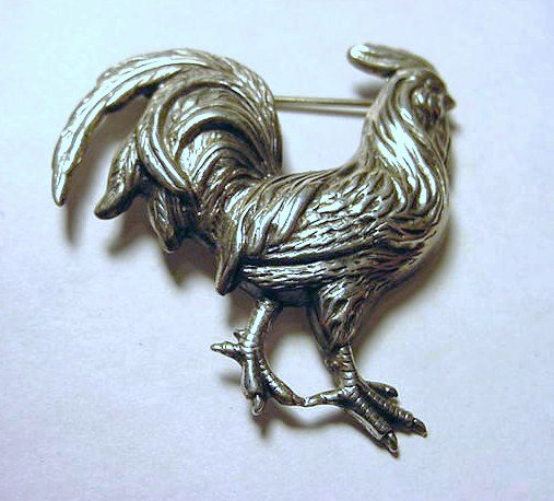VINTAGE STERLING ROOSTER PIN: VINTAGE STERLING ROOSTER PIN