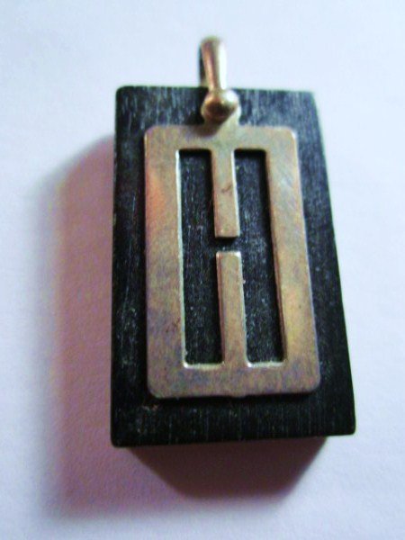 DECO STERLING EBONY "H" PENDANT: DECO STERLING EBONY "H" PENDANT