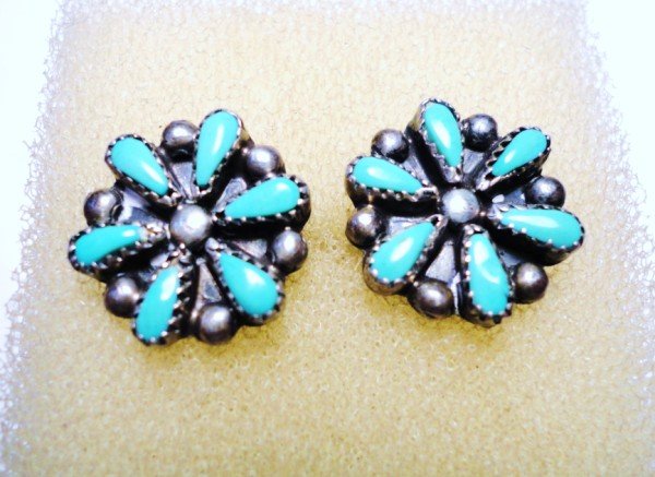 HOPI SILVER TURQUOISE EARRINGS: HOPI SILVER TURQUOISE EARRINGS