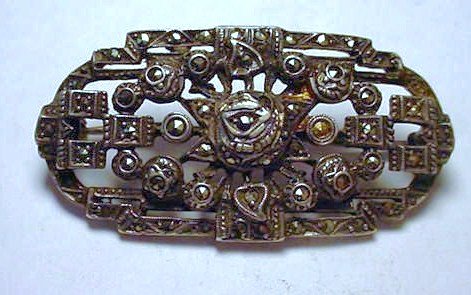 ANTIQUE STERLING MARCASITE PIN: ANTIQUE STERLING MARCASITE PIN