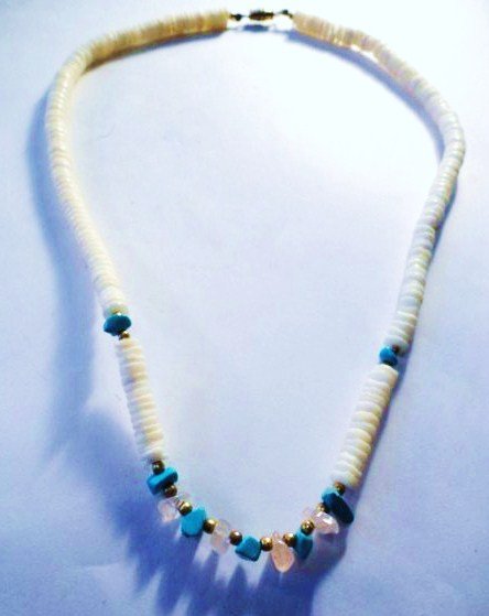 INDIAN SHELL TURQUOISE NECKLACE: INDIAN SHELL TURQUOISE NECKLACE