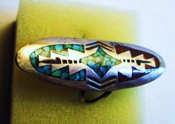 NAVAJO SILVER TURQUOISE CORAL RING SIZE 6.5: NAVAJO SILVER TURQUOISE CORAL RING SIZE 6.5