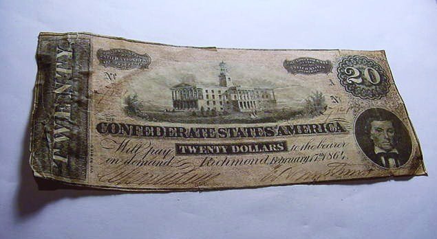 1864 CONFEDERATE $20 BANKNOTE: 1864 CONFEDERATE $20 BANKNOTE
