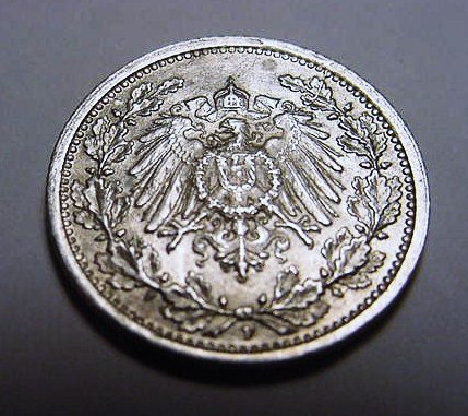 1918 F GERMANY 1/2 MARK: 1918 F GERMANY 1/2 MARK