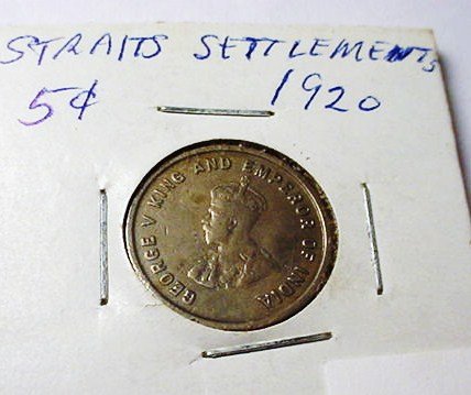 1920 STRAITS SETTLEMENTS 5 CENTS: 1920 STRAITS SETTLEMENTS 5 CENTS