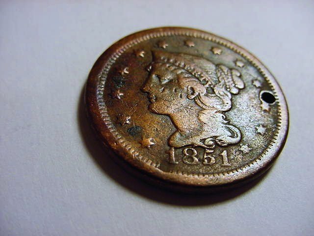 1851 LARGE CENT HOLE: 1851 LARGE CENT HOLE