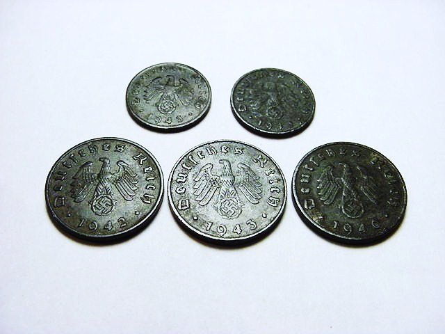 [5] WWII NAZI GERMAN COINS: [5] WWII NAZI GERMAN COINS
